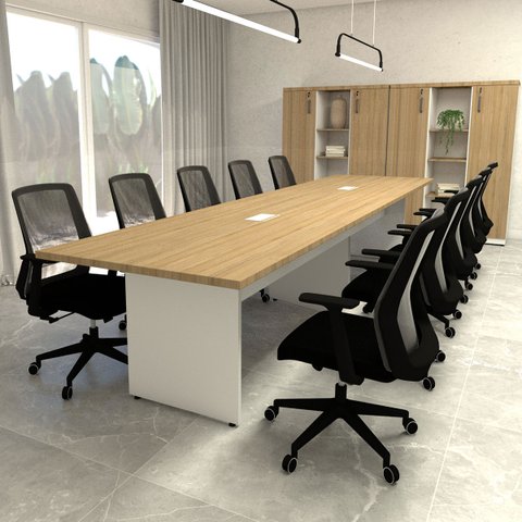 Mesa de Reunião Mac Branco 3,80m X 1,10m 2 Caixas Tomadas F5