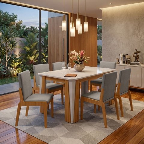 Conjunto de Mesa com 6 Cadeiras Opera Marrom/Marromle/Off White