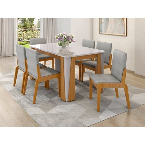 Conjunto de Mesa com 6 Cadeiras Opera Marrom/Marromle/Off White