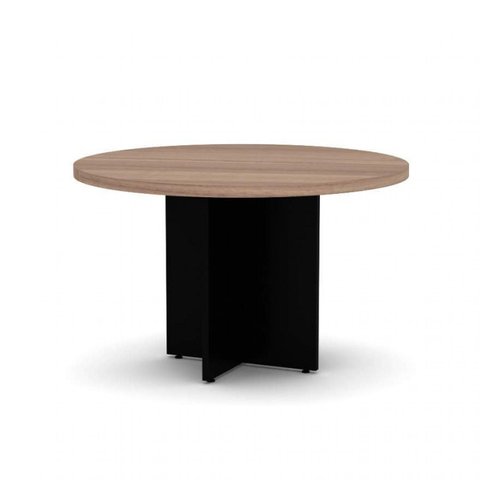 Mesa de Reunião para Escritório Redonda 120cm PE40 Preto/Noce Marromle com