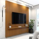 Ver imagem 5 de Painel para Tv até 75 Polegadas Ripado 3d Egeo C/ Prateleira 1,80m Cedro