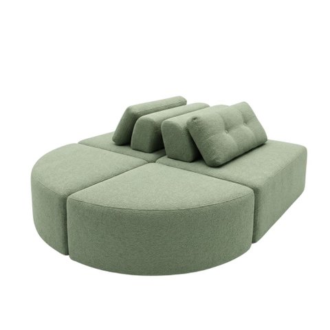 Sofá Modular Cielo 4 Lugares Design Orgânico Moderno 204cm Bouclê Verde Claro - Montanari's Decor