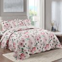 Ver imagem 1 de Kit Cobre Leito Colcha Mix King Estampado Dupla Face Floral 3 Peças - Sirlene - Rosa