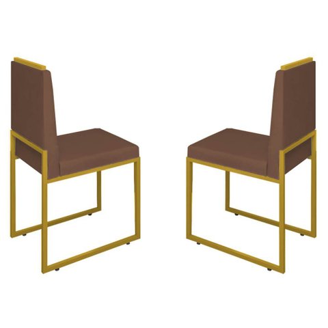 Conjunto Duas Cadeiras Sala Jantar Barcelona Base Dourado:marrom