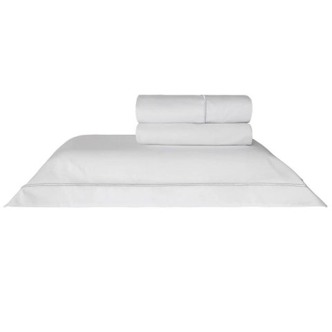 Jogo de Cama 4 Peças 300 Fios Algodão Branco/Prata Festonê Lázio Kacyumara - Casa k