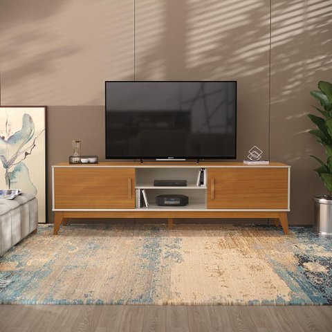 Rack para Tv até 65 Polegadas 2 Portas com Puxador em Madeira Maciça Lion 180cm retrô - Via