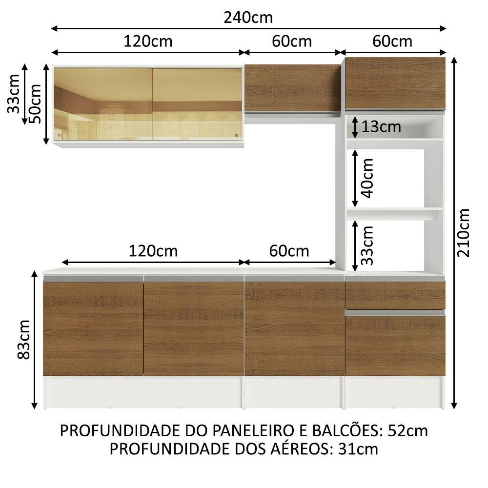 Armário de Cozinha Completa 240cm Branco/Rustic Diamante Madesa 06 - 4