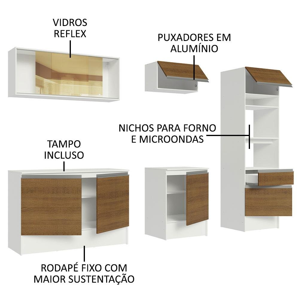 Armário de Cozinha Completa 240cm Branco/Rustic Diamante Madesa 06 - 5