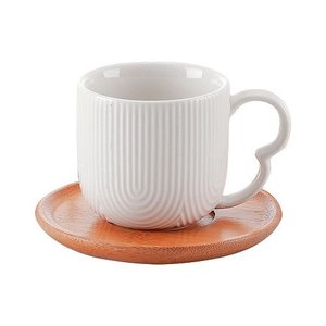 Jogo 4 Xícaras Cerâmica Café Chá 90ml C/ Pires de Bambu