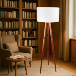 Luminária Pés Torneados Zarah Cúpula Tecido Alta Qualidade:palha