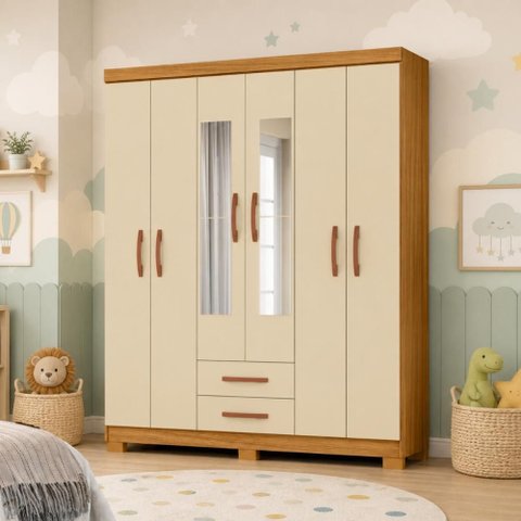 Guarda Roupa Infantil Encanto com Espelho 6 Portas 2 Gavetas