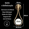 Luminária Arandela Parede 44cm Moderna Gota Globo Vidro 15cm Metálica Gimpo Kjbd-452: Dourado - 6