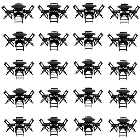 Kit 20 Jogos de Mesa Dobravel com 4 Cadeiras Tampo Redondo 70x70 Preto - Preto