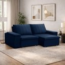 Ver imagem 1 de Sofá 3 Lugares Retrátil Reclinável para Sala 205cm Malfati F04 Veludo Azul - Lyam Decor