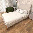 Ver imagem 1 de Cama com Cabeceira Queen Tecido Linho / Veludo sob Medida Cor:veludo Creme