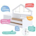 Ver imagem 2 de Cama Infantil Moldura Casinha com Colchões 0,88 x 1,88 Inclusos com Cama Auxiliar Branco