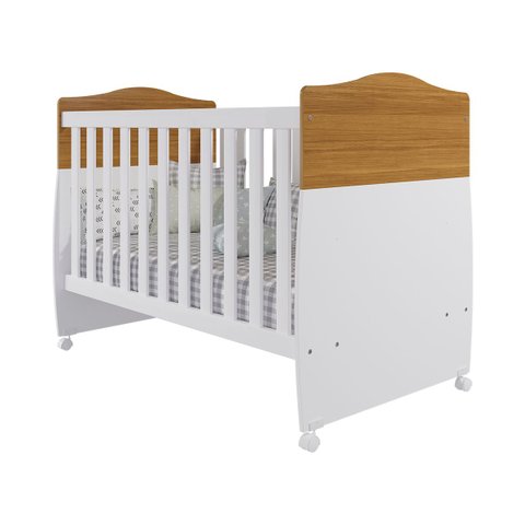 Berço Mini Cama Conforto Suporte pra Mosqueteiro e Rodizios Nature/Branco