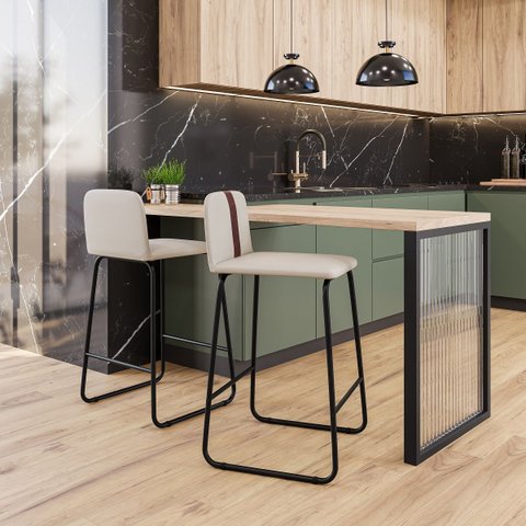 Conjunto 2 Banquetas Alta Decorativa Fixa Base em Aço Cozinha Bancada Vegas