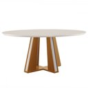 Ver imagem 1 de Mesa de Madeira Madri Redonda 135cm com Vidro Cinamomo/off White 14933 - Lj Móveis