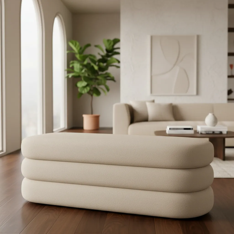 Banco Recamier Puff Cookie Baú 110 Cm - Zahav Estofados:bege