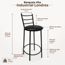 Ver imagem 3 de Banqueta Alta Industrial Estofada Londres Cor: Preto/Preto - Kmj