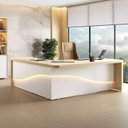 Ver imagem 1 de Mesa Diretor em L com Luz de LED Elegante 4 Gavetas 2 Portas Tamburato Supreme Branco/Carvalho Artan