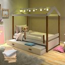 Ver imagem 1 de Bicama Solteiro com Colchões e Led Casinha Montessoriana Eliz Proteção Branco/mel