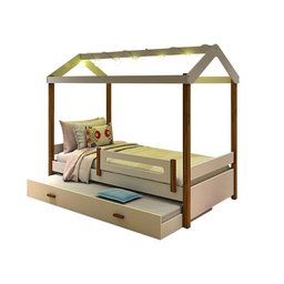 Bicama Solteiro com Colchões e Led Casinha Montessoriana Eliz Proteção Branco/mel - 2