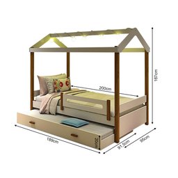 Bicama Solteiro com Colchões e Led Casinha Montessoriana Eliz Proteção Branco/mel - 5