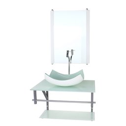 GABINETE DE VIDRO PARA BANHEIRO 60CM AC CUBA RETANGULAR CURVADA BRANCO FULL COM TORNEIRA CROMADA - 1