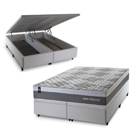 Conjunto Box Baú Super King Sheffield Branco 193x203x72 c/ Molas Ensacadas