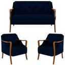 Ver imagem 1 de Kit Namoradeira 135cm e 2 Poltronas Decorativas Capitonê Lapa M22 Veludo Azul Marinho - Mpozenato