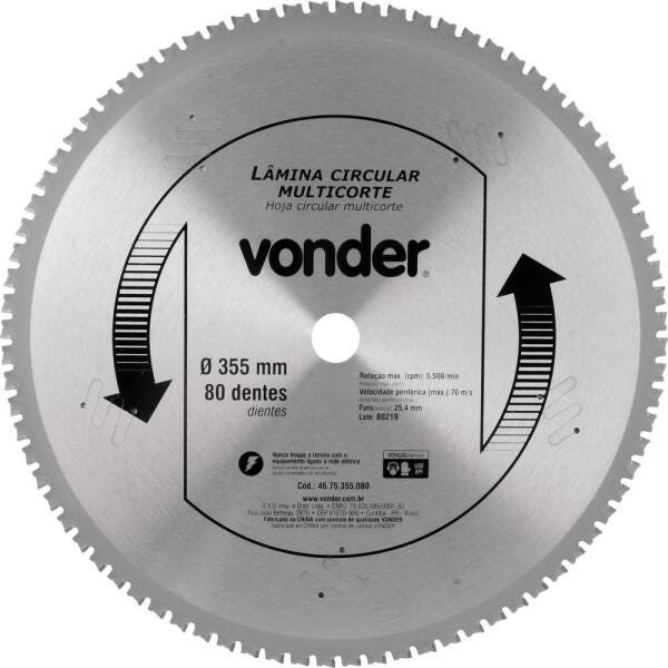 Lamina Circular Multicorte 355x2.2x3.0x80D - Vonder