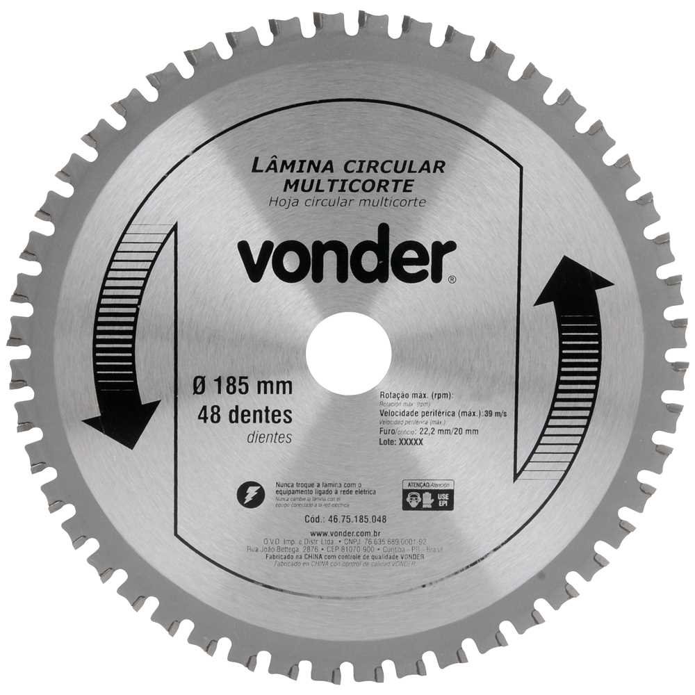 Lamina Circular Multicorte 185mm X 48 Dentes Ideal para Serras 4675185048 Vonder - 1