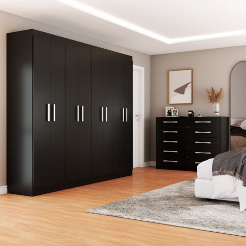 Guarda-roupa Casal Ele e Ela 8 Portas 8 Prateleiras e Cômoda 10 Gavetas - Panorama Móveis