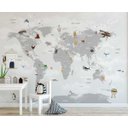 Ver imagem 1 de Papel de Parede Painel Mapa Mundi Cinza