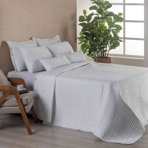 Kit Cobre Leito Casal Padrão Bordado Urbany Hipercal 400 Fios Branco