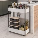 Ver imagem 5 de Carrinho Auxiliar para Salão de Beleza Lara 70cm em Aço com Rodízios Branco - Desk Design