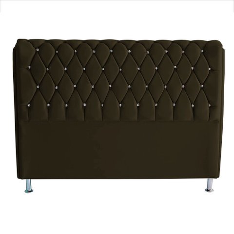 Cabeceira de Cama Box Londres Casal 140 Cm Suede Botão de Strass Marrom Eli Móveis e Decoração