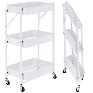 Carrinho Multiuso Organizador Dobrável com 3 Prateleiras - Branco