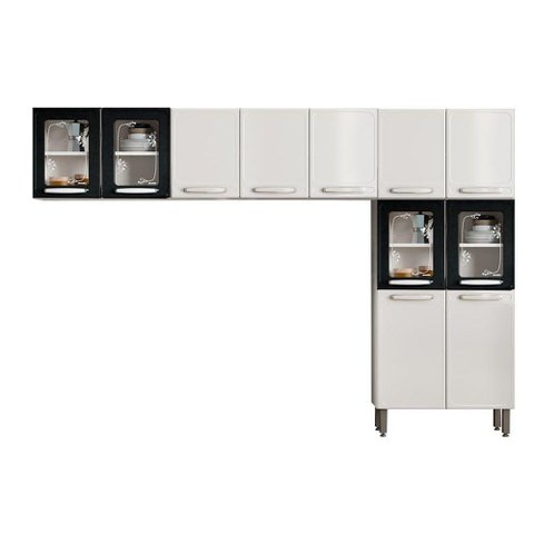 Cozinha Compacta Evidence 3 Peças (2 Armários + 1 Paneleiro) CPT55 Branco/Preto - Bertolini