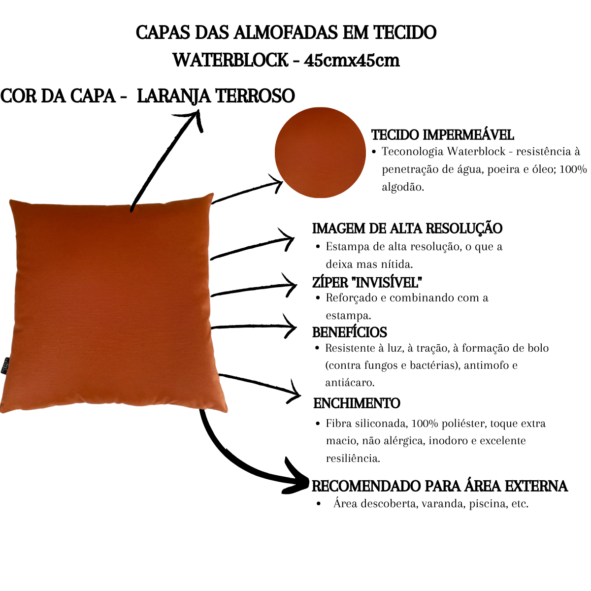 Kit 3 Almofadas Cheias Waterblock Impermeável Área Externa Folhagens Marrom e Laranja Terroso 45cmx4 - 3