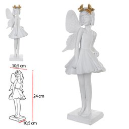 Escultura Decor Poliresina Menina Fada (branco Dourado) 24cm - 2