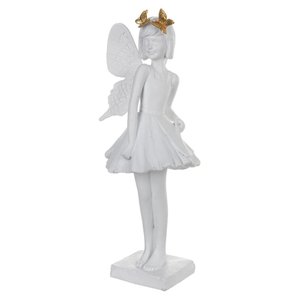 Escultura Decor Poliresina Menina Fada (branco Dourado) 24cm