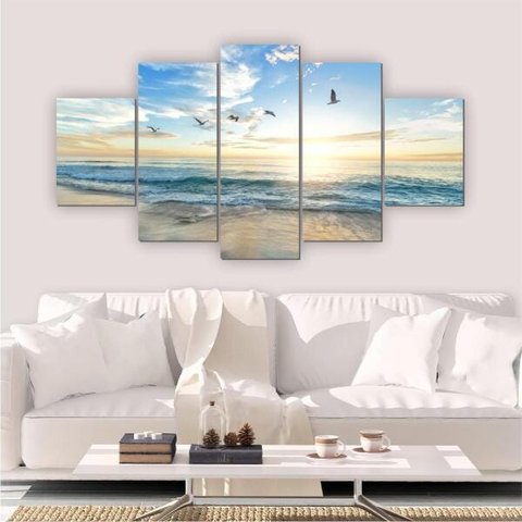 Quadros Decorativos Mosaico Sala Quarto Praia 5 Peças