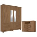 Ver imagem 1 de Guarda Roupa Casal 8 Portas Curitiba com Espelho e Cômoda Havana Master Jatobá Acetinado - Santos An