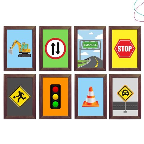 Kit 8 Quadros Decorativos Infantil Carros: Branca