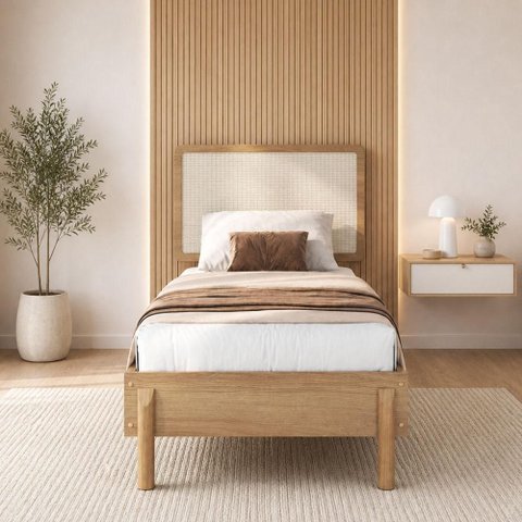 Cama Solteiro com Cabeceira Palhinha 88cm Moss A03 Hanover - Lyam Decor