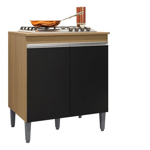 Balcão Cooktop Andreia 4 ou 5 Bocas Amêndoa e Preto - Ajl Móveis
