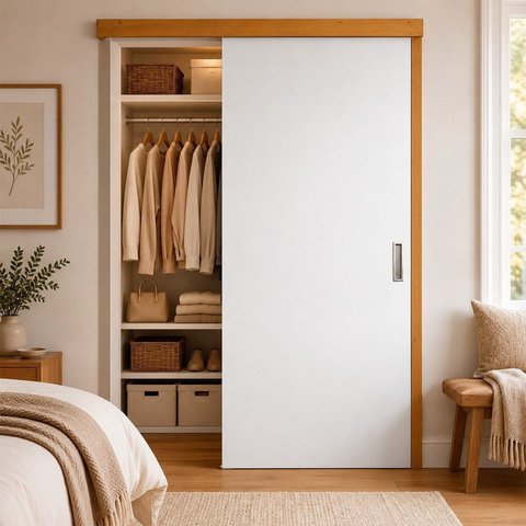 Porta Correr Lisa Prime Trilho Embutido Concha 72x210 Direito Branco Rodam